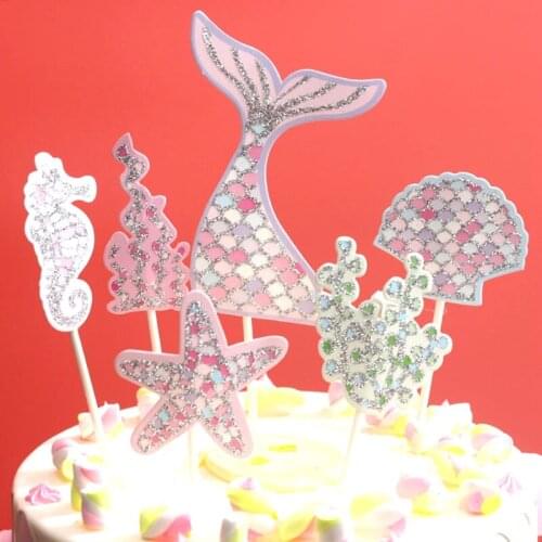 6pcs/Set Mermaid Theme Cake Insert Party Decorations Kids Happy Birthday Wedding Decorations Baby Shower Party Supplies