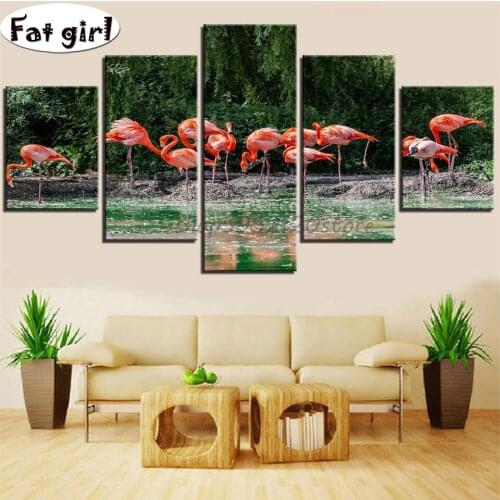 Diamond embroidery mosaic Flamingo flock foraging diy diamond painting square round 5D wall art cross stitch packing diamond