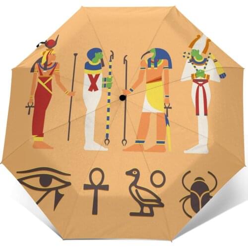 Automatic Umbrella Rain Women Three-folding Umbrella Egypt Symbols Gods Collection Windproof Umbrella Female Waterproof parasol