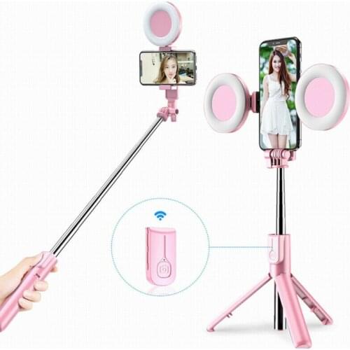 Wireless bluetooth Selfie Stick with Dual Led Ring Light Foldable Tripod Tripod Handheld Tripod With Dual Led Fill Light