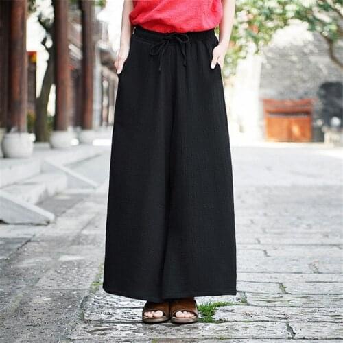 Chinese Style Women 2020 Summer Cotton Linen Pants High Waist Straight Trouser Loose Casual Solid Wide Leg Pants Plus Size M-7XL