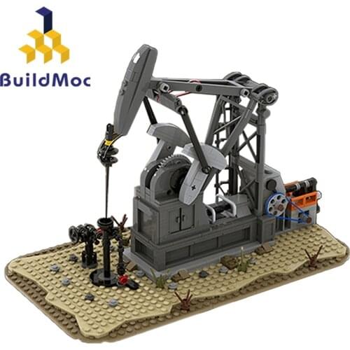 Buildmoc Creative Expert Oil Derrick Functioning Oil Pump Jack Oil Extraction Building Blocks Excavating Machinery Toys Kid Gift