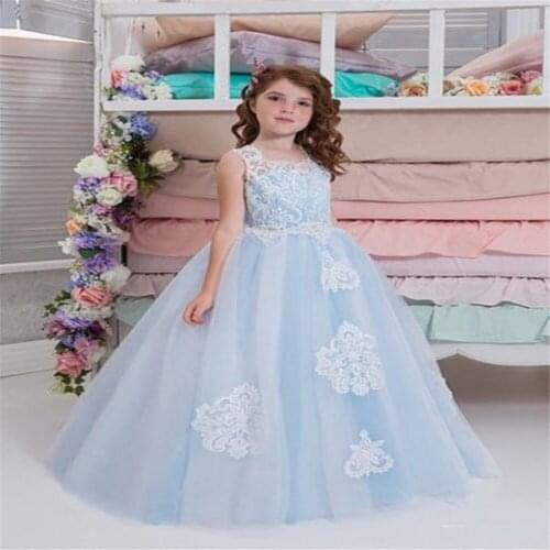 Flower Girl Dresses Sleeveless Lace Appliques Fluffy Tulle For Wedding Birthday Party First Holy Communion Pageant Prom Dresses