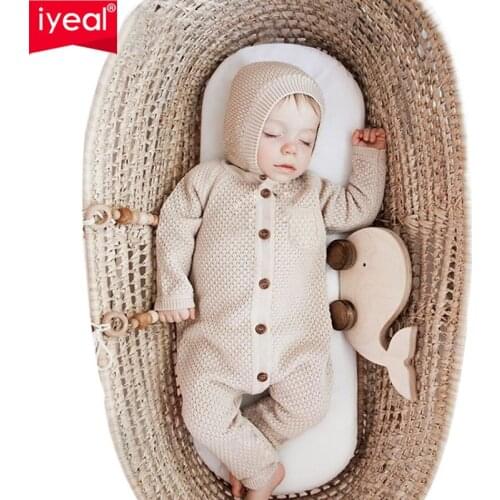 IYEAL Kids Baby Girl Boy Knitted Romper With Hat Unisex Kids Long Sleeve Crew Neck Jumpsuit Jumper Knitwear Autumn Clothes 3-18M