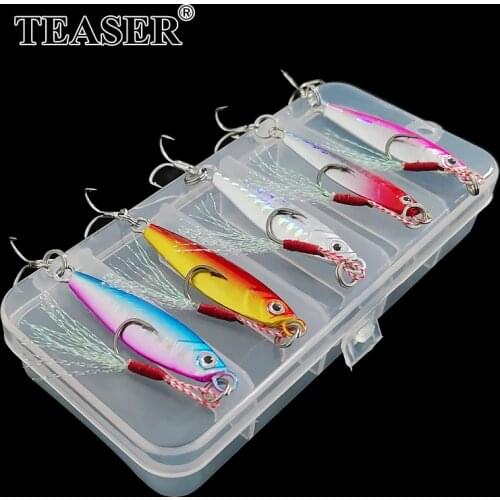 TEASER 7g-30g Micro Metal Jig Kit Artificial Slow Sinking Shore Casting Jigging Lure BKK Assist Fishing Hook Saltwater Pesca Jig
