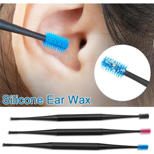 3Colors Double Head Silicone Ear Pick Double-ended Earpick Ear Wax Curette Remover Ear Cleaner Spoon Spiral Ear Clean Spoon Tool