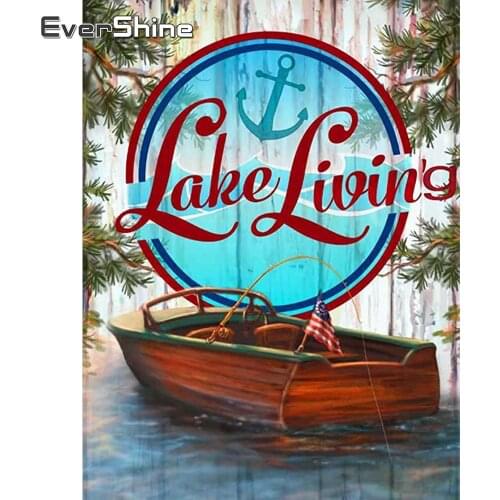 EverShine Diamond Painting Landscape Cross Stitch Kits 5D Diamond Embroidery Text Mosaic Wall Art Handmade Rhinestones Pictures