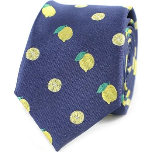 Lemon Necktie Yellow Color Fruit Lemon Pattern Navy Tie Fathers Day Birthday Wedding Gift Tie