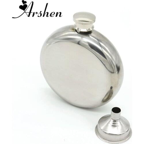 Arshen 5 Ounce Glossy Hip Flask with Funnel Round Stainless Steel Liquor Wine Whiskey Jug Container Alcohol Bottle Drinkware