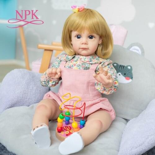 NPK 60CM Bebe Doll Reborn Toddler Girl Maggie with Blonde hair Cuddly Little Girl Doll High Quality Gift for Children
