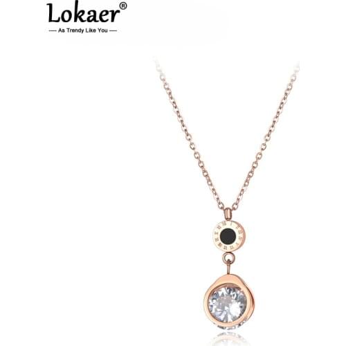 Lokaer Classic AAA Cubic Zirconia Pendant Roman Letter Necklace For Women Stainless Steel Wedding Female Necklace Jewelry N18037