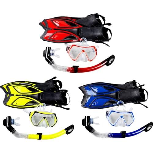 Snorkeling Mask Gear Suit Big Frame Tempered Glass Adult Diving Goggles Full Dry Snorkel Long Fins Snorkeling Set