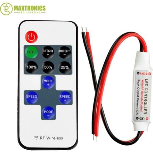 Mini LED Controller Dimmer with 11 Key RF Wireless Remote Control DC 5~24V 12A for Single Color 3528 5050 LED Strip Lights