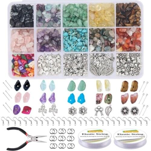 933pcs Irregular Gemstone Beads Kit with Spacer Beads Lobster Clasps Elastic Jump Rings for DIY Jewelry Making Supplies