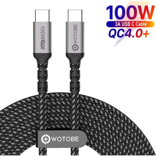 WOTOBE USB C to USB C Cable PD 100W, Long 3m/10ft USB Type-C 5A E Mark Fast Charging Nylon Braided Cable For Samsung S20/21 iPad