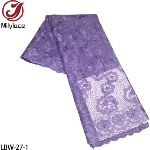 Nigerian Lace Fabric 2021 High Quality Lace with Bead and Stone African Lace Fabric French Lace for Dress 5 Yards LBW-27