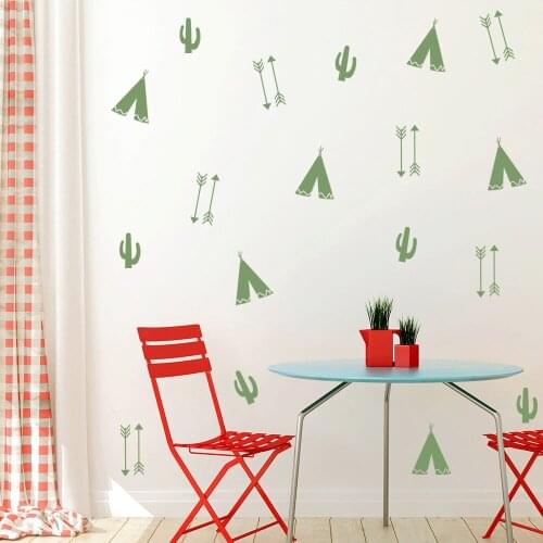 New Art TeePee Wall Stickers For Kids Room DIY Cactus Arrows Wall Decal Quote Home Decor Wallpaper adesivo de parede Mural SA316