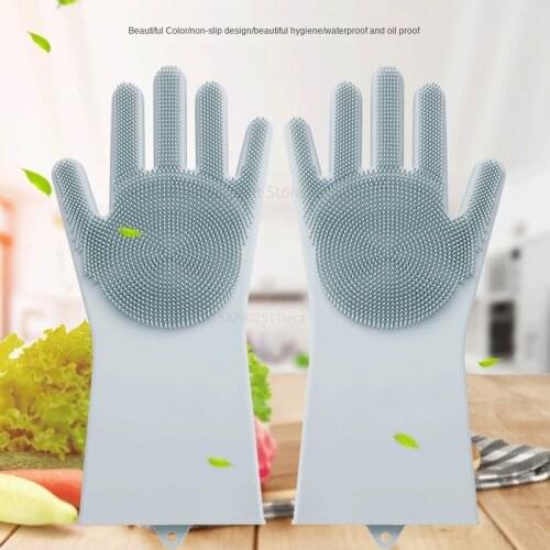 Silicone Dishwashing Scrubber Dish Washing Sponge Rubber Scrub Gloves Kitchen Cleaning Soft