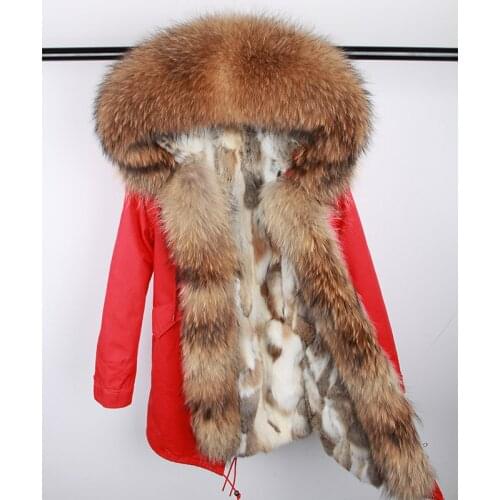 2021 Women Parkas Rabbit Fur Lining 7XL Hooded Long Coat Outwear Army Green Large Raccoon Fur Collar Winter Warm Jacket DHL