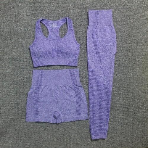 Women Vital Workout Clothes Sports Bra+Sport Shorts+Energy Seamless Leggings 3 Pieces Sports Wear Women Gym Clothing Yoga Suit