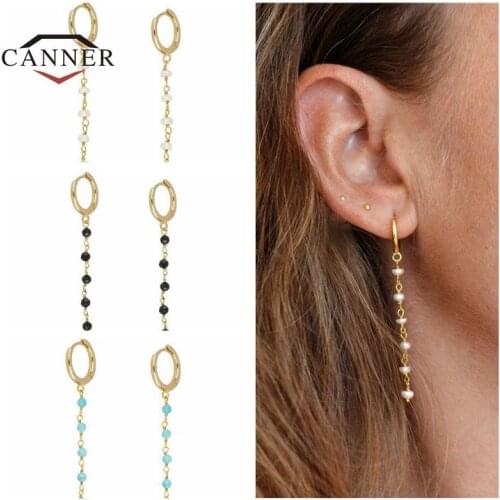 CANNER White Blue Black Zircon Crystal Tassel Drop Earrings for Women Huggie Piercing Round Circle Earring Fashion Jewelry Gifts