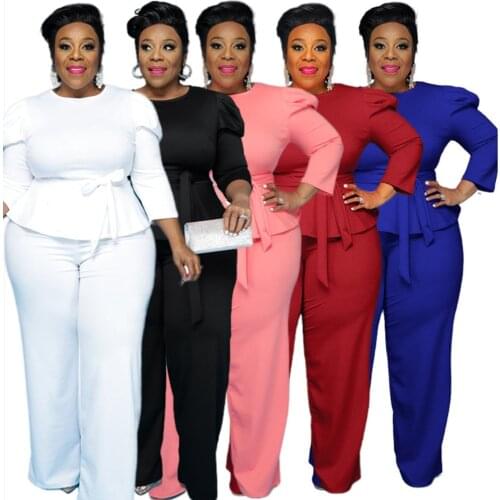 Plus Size Elegant 2 Piece Suits Women Top + Long Wide Leg Pants Office Work Ladies Fall Winter Two Piece Matching Sets 5XL