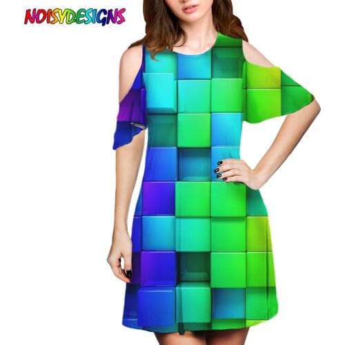 NOISYDESIGNS 3D Rainbow Geometry Print Short Sleeve Women Dress Party Short Dresses Elegant Sweet Summer Dress Clothes For Women