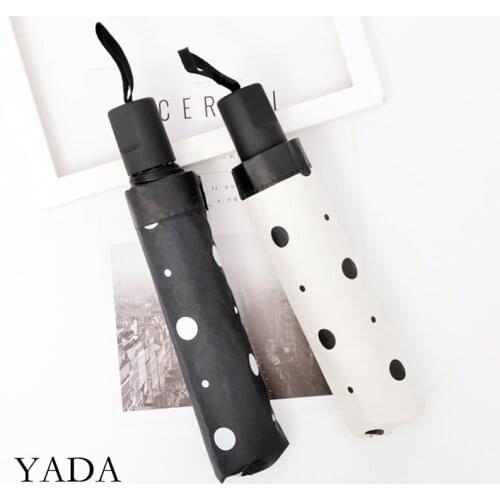 YADA 2021 Ins New Fashion Black Dot 3-Folding Umbrella Rain UV Umbrella For Women Man Windproof Fold Umbrellas YS200101