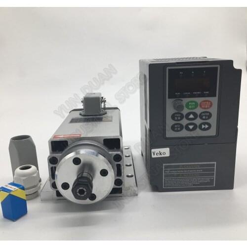 380V 2.2KW 3hp ER20 24000RPM AC Spindle Motor Air Cooled Flange Bracket with 3PH VFD Inverter for CNC Router Engraving Machine