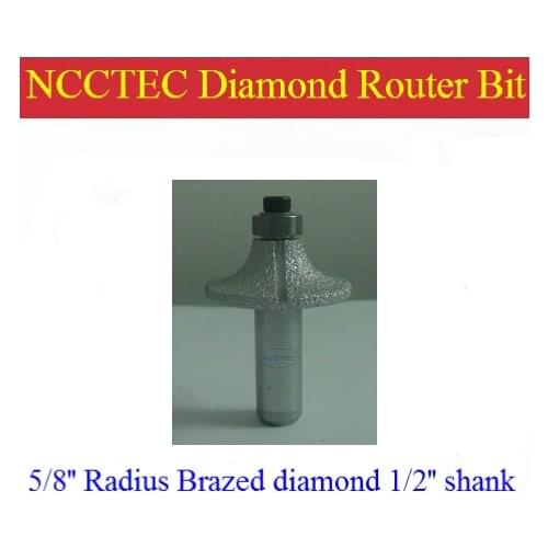 5/8'' R15 Radius diamond vacuum Brazing brazed router bit with 1/2" Shank | marble, granite slabs edge tools with bearings