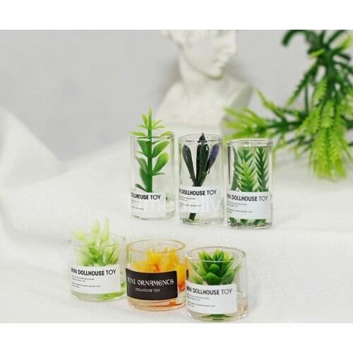 6pcs/set 1/12 Scale Miniature Dollhouse Plant in Glass Bottle Pretend Play BJD Doll House Furniture Decoration Accessories Toy