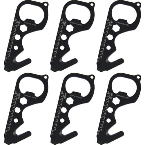 6PCS QingGear Black Seat Belt Cutter Bottle Opener Screw Driver Wrench Scale Rescue Hook Emergency Tool Pocket Tool EDC