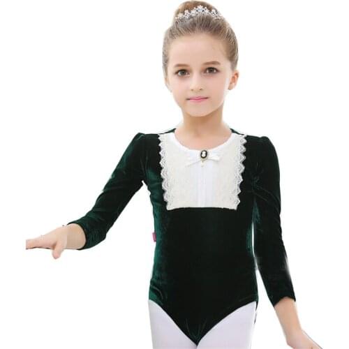 Girls velvet leotard long sleeve winter leotard scoop back ballet leotards for kids ice skating leotard
