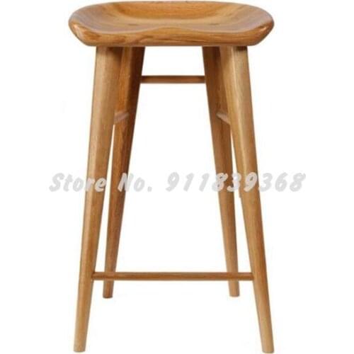 Solid Wood Bar Chair Dining Chair Household Nordic Log Bar Chair Simple Leisure High Footed Stool Front Desk Chair Bar Stool
