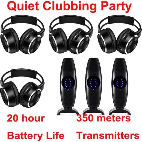 Silent Disco Folding wireless headphones -Family small party(4 Headphones + 3 Transmitters in 350m)