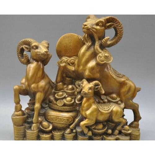 Bi002028 14 Bronze Auspicious Beginning Three Sheep Bring Prosperity Sculpture Statue
