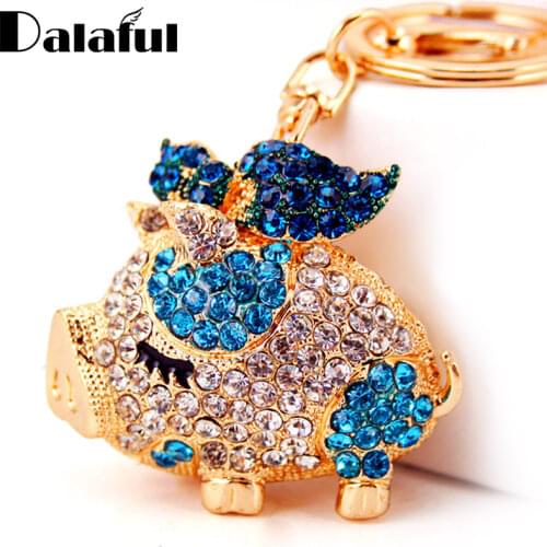 New Brand Pig Wings Crystal Rhinestone Keyrings Key Chains Holder Bag Pendant For Car Keychains Exquisite Women Gift K250