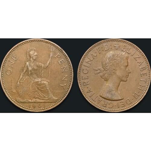 British 1 Pence Elizabeth Copper Coin 100% Real Original Coins Currency Coins Unc