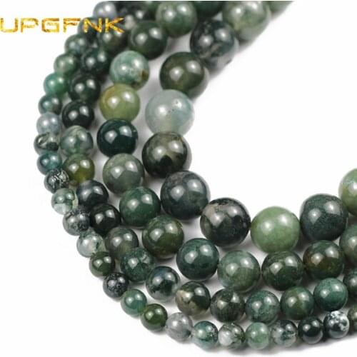 UPGFNK Green Moss carnelian Natural Stone Round Loose spacer beads for Jewelry making DIY bracelets Accessories 4/6/8/10/12MM