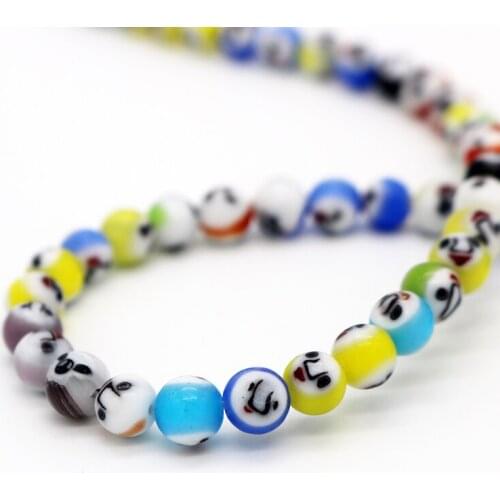 6/8/10MM Round Sweet Smile Pattern Millefiori Glass Lampwork Loose Beads Fashion New Arrive 2020 Charm Beads Wholesale