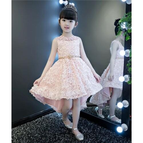 Glizt Flower Girl Dresses Pink Lace Appliques Girls Wedding Gown Princess Birthday First Communion Dress Children Summer Clothes