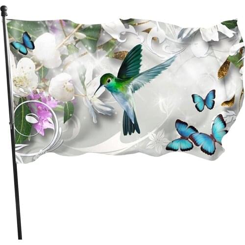 Hummingbird Flower Flags, 3x5 Foot Outdoor American Flag, HD Print Flags for Summer Garden Yard, Decorations