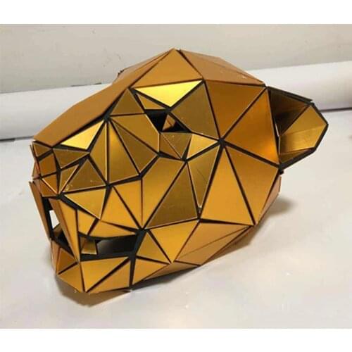 Golden Leopard Head Handmade Mirror Exaggerated Animal Headgear Nightclub Bar DS Female Singer Halloween Cosplay Prop DWY3756