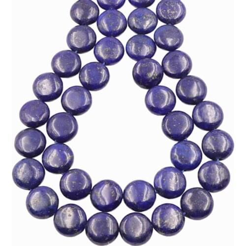 Blue Stone Natural Lapis Lazuli Loose Beads fit DIY Necklace Bracelet 14mm Coin Shape Accessories Jewelry Making Crafts 15" A853