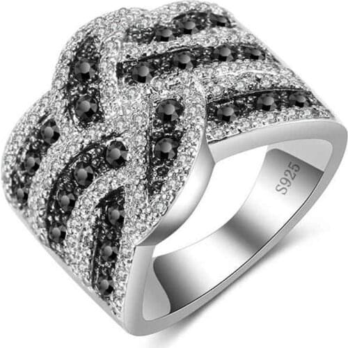 Hot Sale White Black Cross Ring Wide Knot Loop Jewelry 925 Sterling Silver Women Girls Christmas Gifts Big Ring For Wedding
