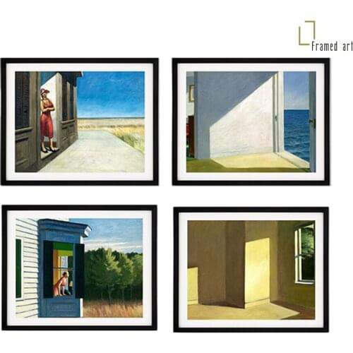 Framed art on Edward Hopper interior and landscape aluminum picture frame quarantine artwork