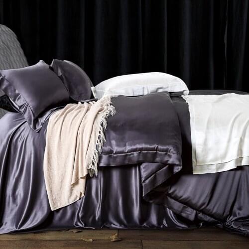Satin 100% Pure Mulberry Silk Bedding Sets Duvet Cover Flat Sheet pillowcase 4pcs Queen King quilt bed set 19 Momme Luxury
