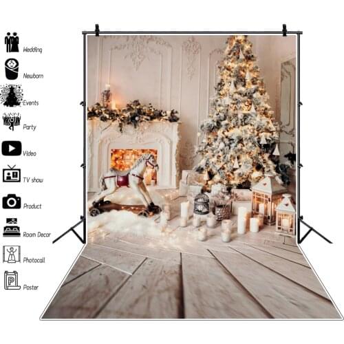 Laeacco Christmas Trees Fireplace Light Wooden Boards Trojan Candle Photography Backdrops Photo Backgrounds For Photo Studio