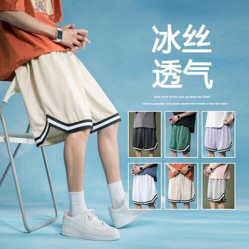 2021 summer new sports ice silk Capris mens loose comfortable casual mesh breathable Basketball Shorts Large m-5xl