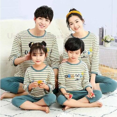 Summer Stripe Pajama Suits for Kids Boys Girls Family Matching Half Sleeve Pijamas Sets Same Look Clothes Mom Dad Baby Sleepwear